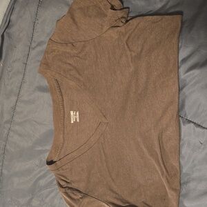 Brown Cap Sleeve V Neck